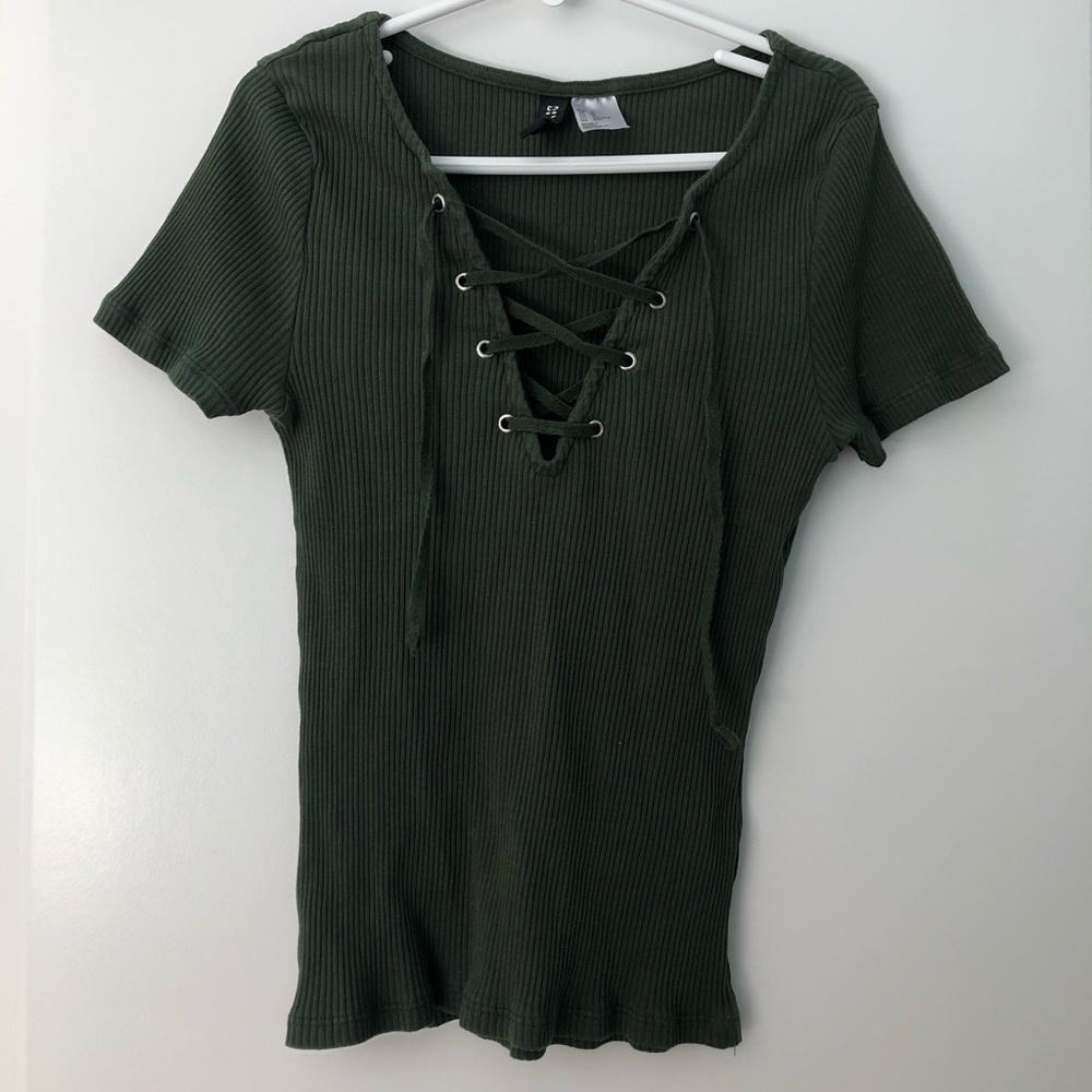 H&M Ribbed Lace Up Crop Top